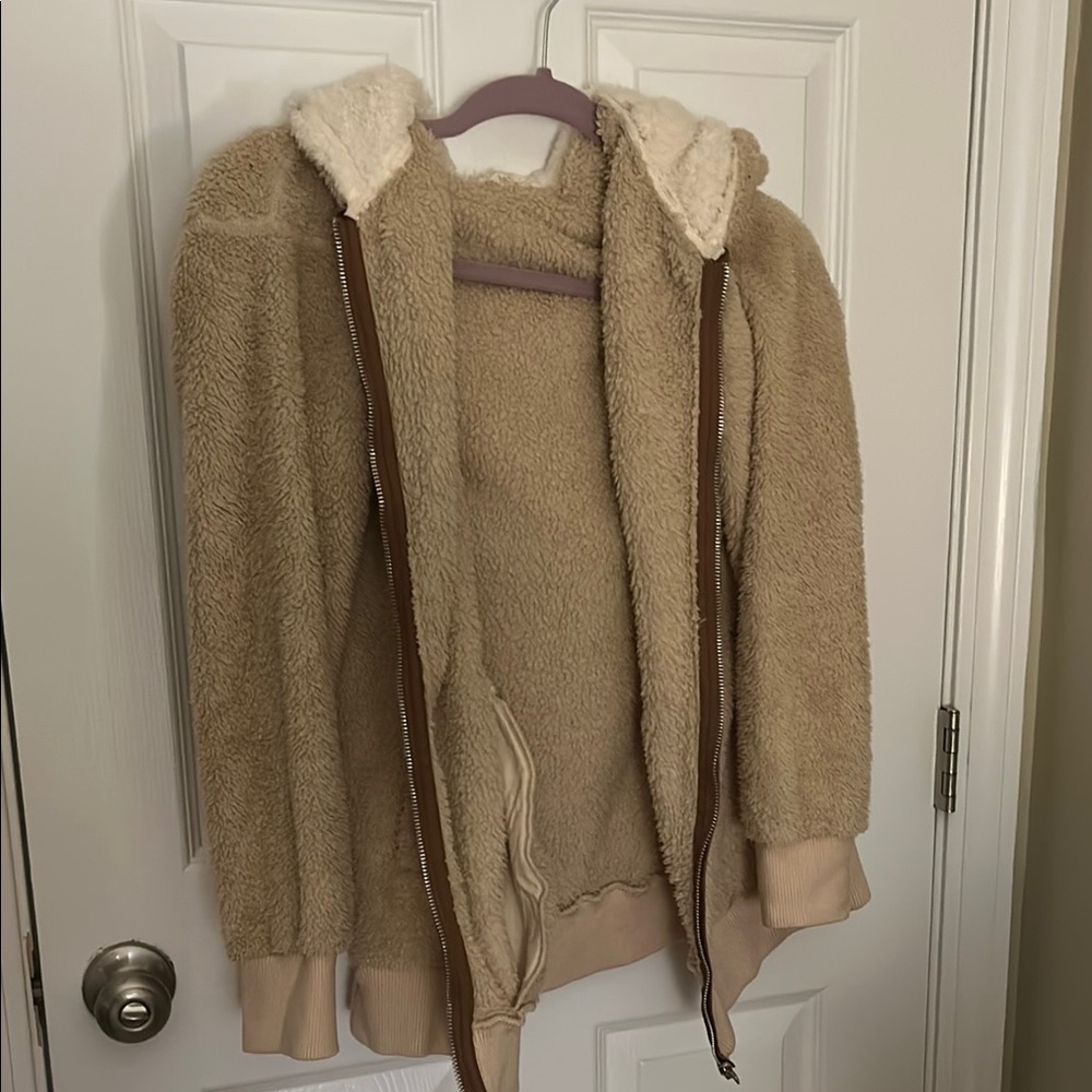 Cozy Tan Sherpa Jacket with Hood